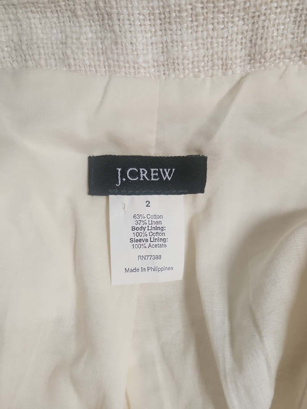 J. Crew Cream Textured Button Jacket, Size 2 - Picture 9 of 11